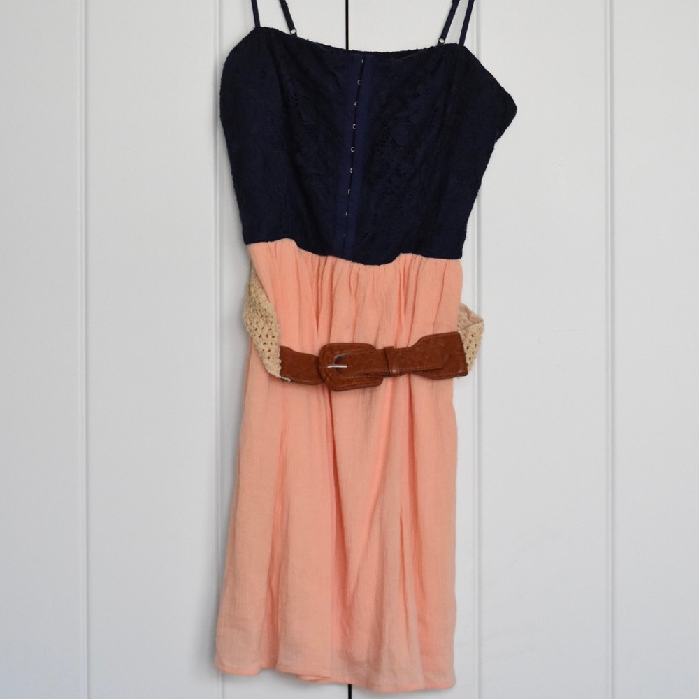 Navy and pink short spaghetti strap dress